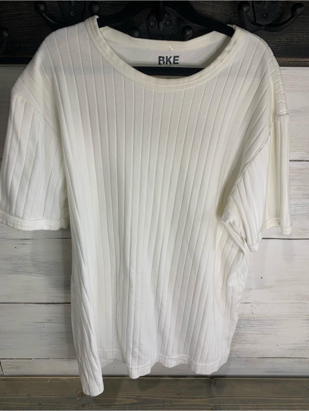 BKE White Ribbed Short Sleeve Tee